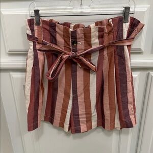Madewell High-Waist Striped Paperbag Shorts in Pink, Burgundy & Cream